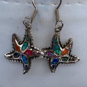 Delightful Cardenas sterling silver starfish dangle earrings with glass insets